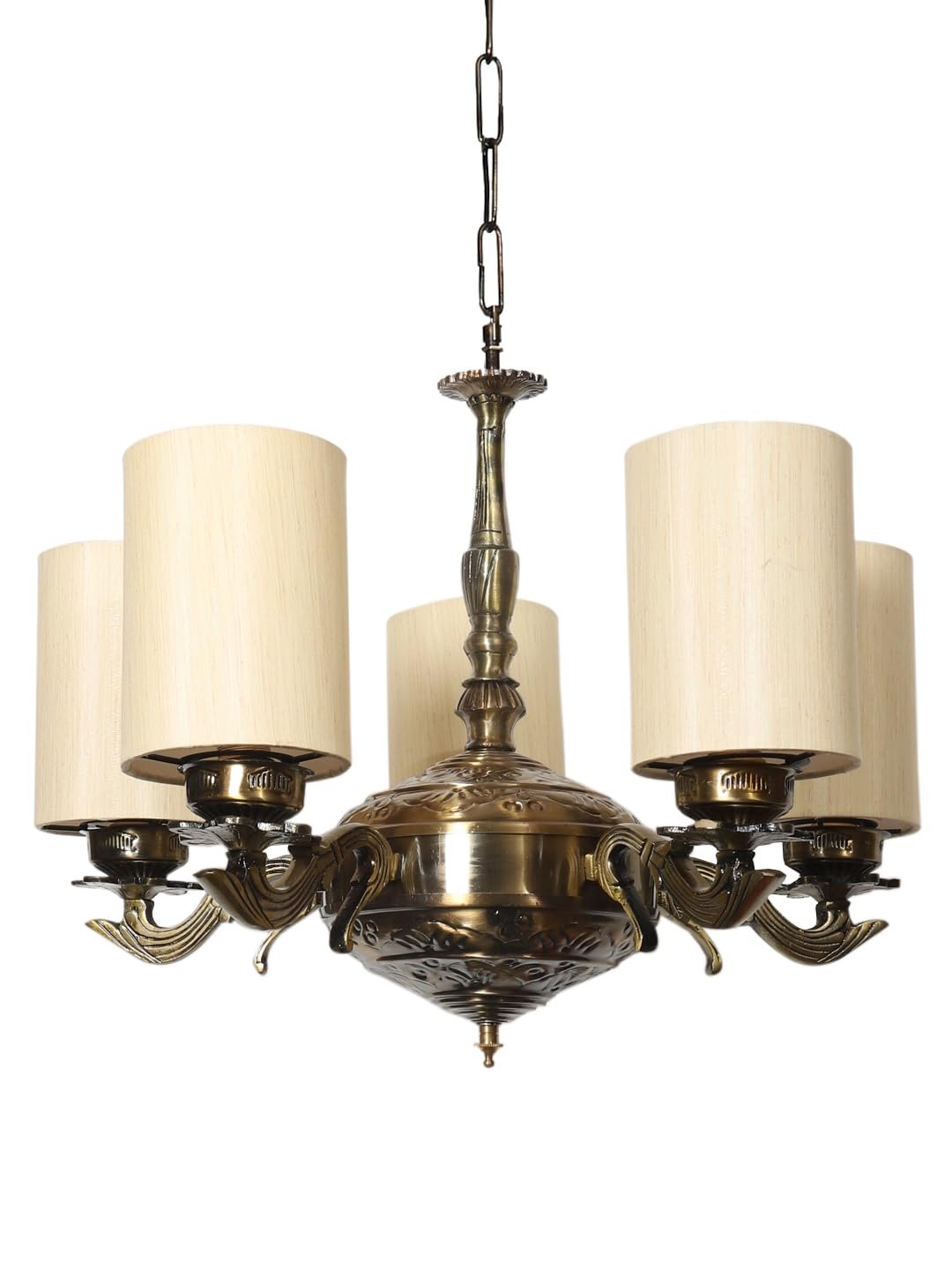 Lights Round Off-White Cotton Shade with Antique Golden Chandelier