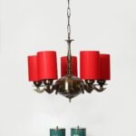 Lights Red Round Cotton Shade with Antique Golden Chandelier