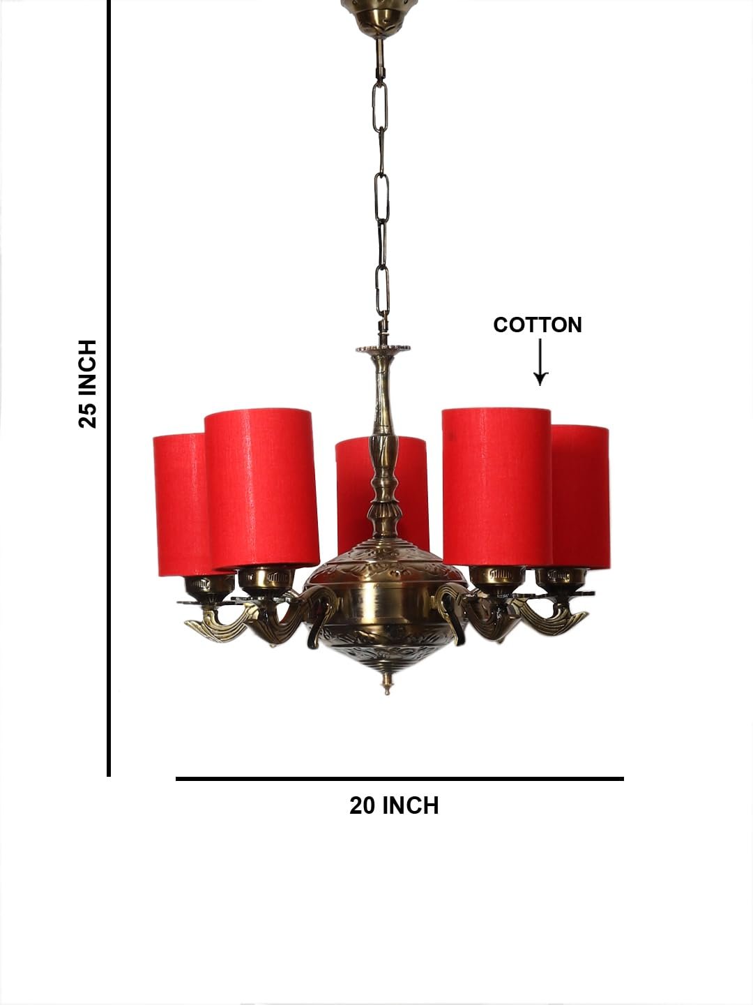 Lights Red Round Cotton Shade with Antique Golden Chandelier