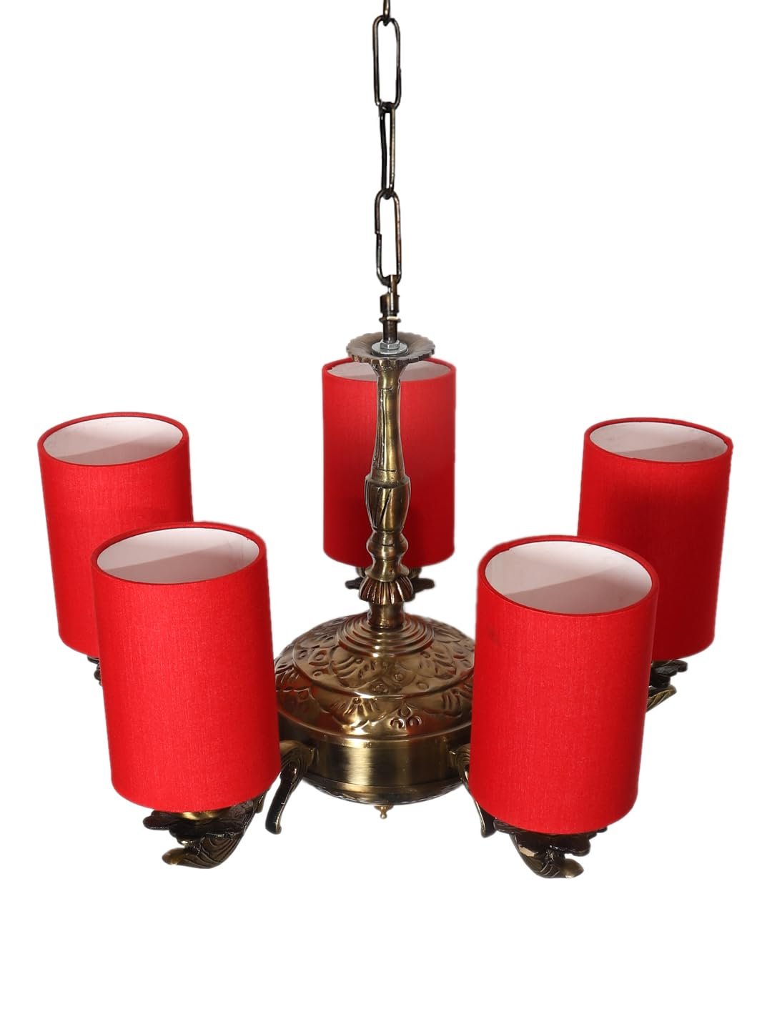 Lights Red Round Cotton Shade with Antique Golden Chandelier