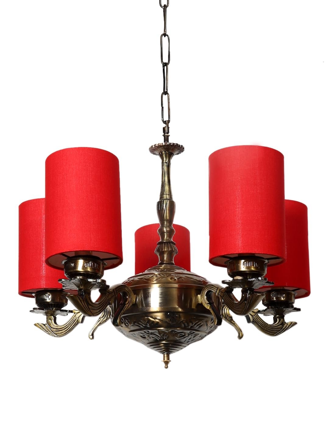Lights Red Round Cotton Shade with Antique Golden Chandelier