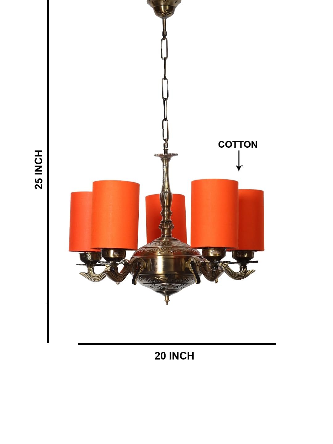 Lights Orange Round Cotton Shade with Antique Golden Chandelier