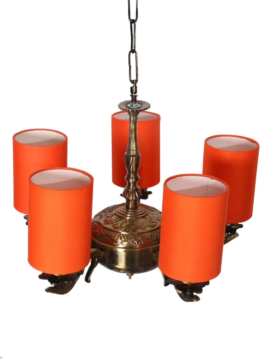 Lights Orange Round Cotton Shade with Antique Golden Chandelier