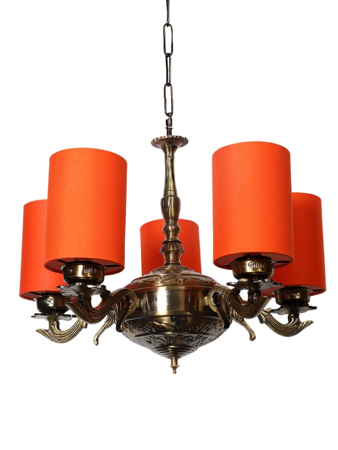 Lights Orange Round Cotton Shade with Antique Golden Chandelier