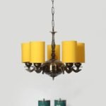 Lights Yellow Round Cotton Shade with Antique Golden Chandelier