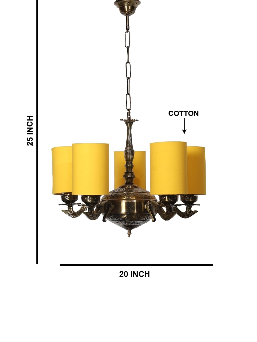 Lights Yellow Round Cotton Shade with Antique Golden Chandelier