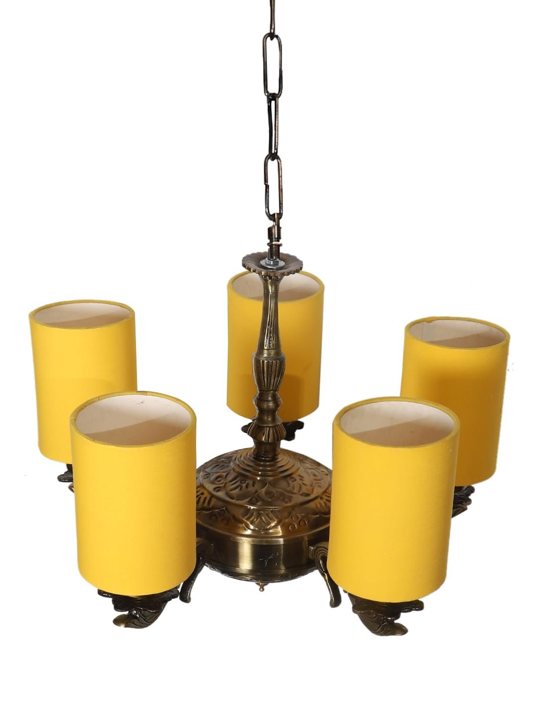 Lights Yellow Round Cotton Shade with Antique Golden Chandelier