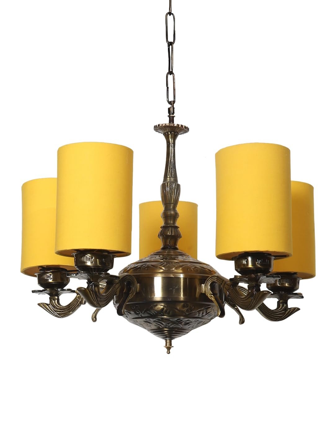 Lights Yellow Round Cotton Shade with Antique Golden Chandelier