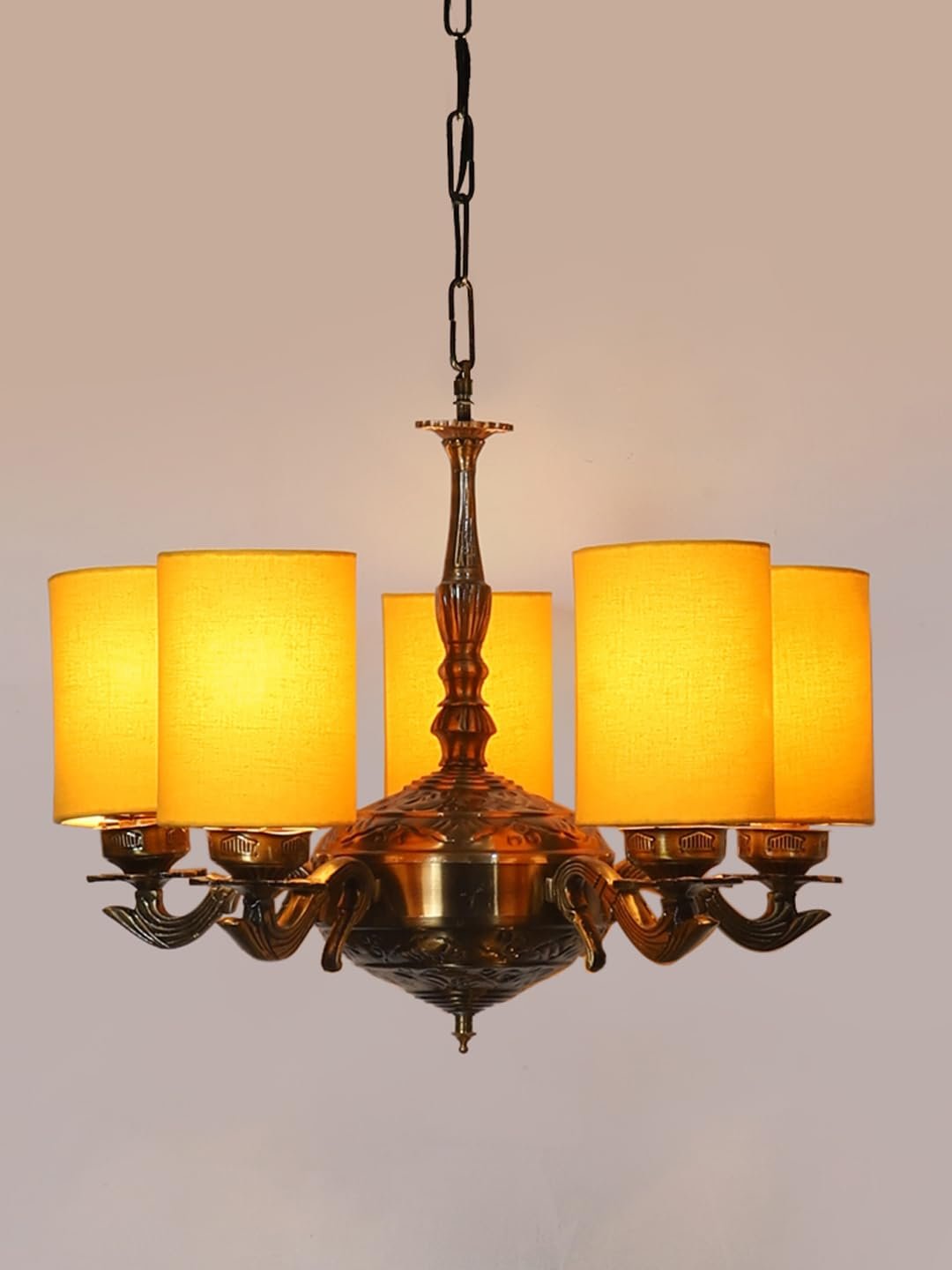 Lights Yellow Round Cotton Shade with Antique Golden Chandelier