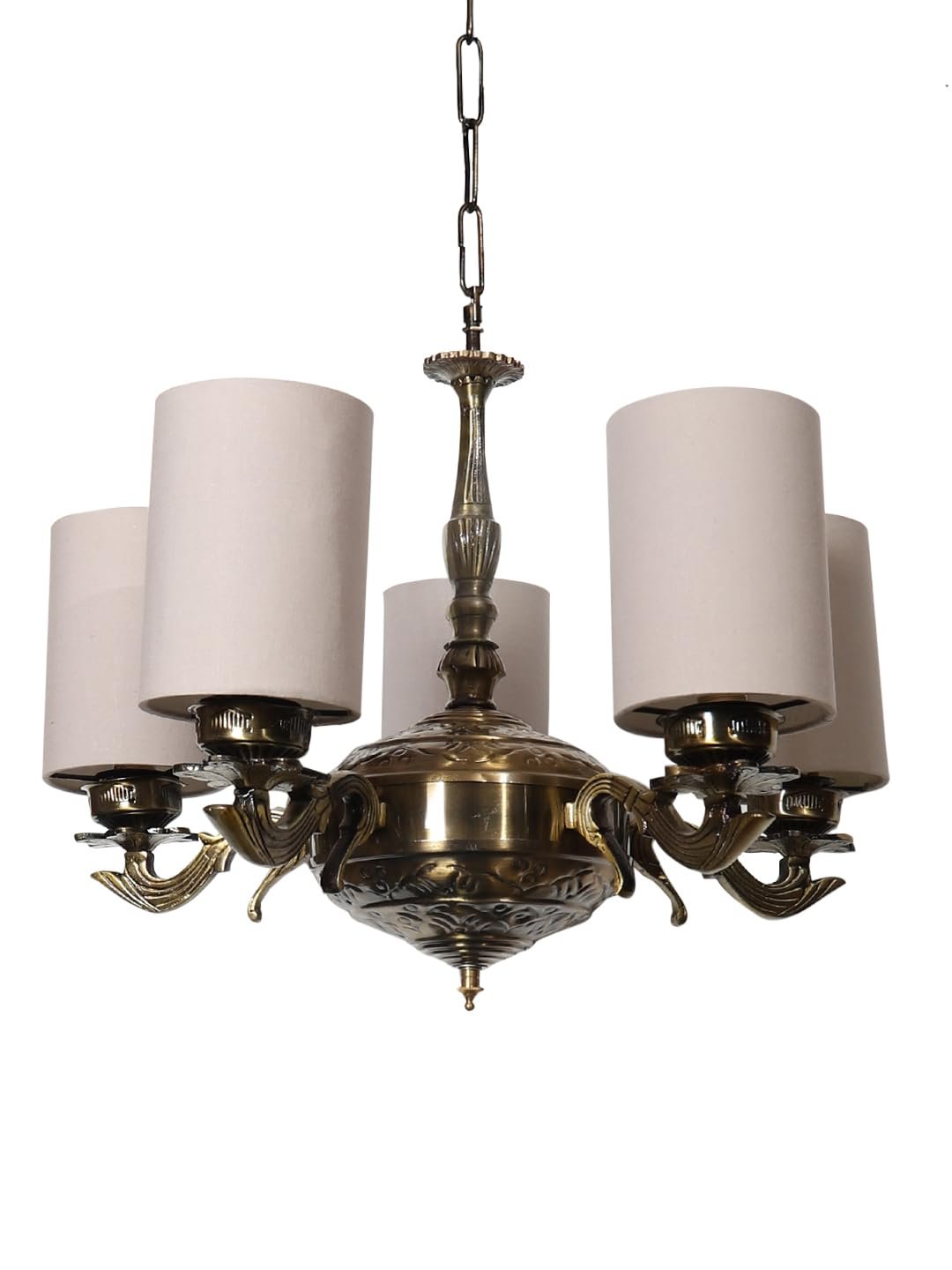Lights Grey Round Cotton Shade with Antique Golden Chandelier