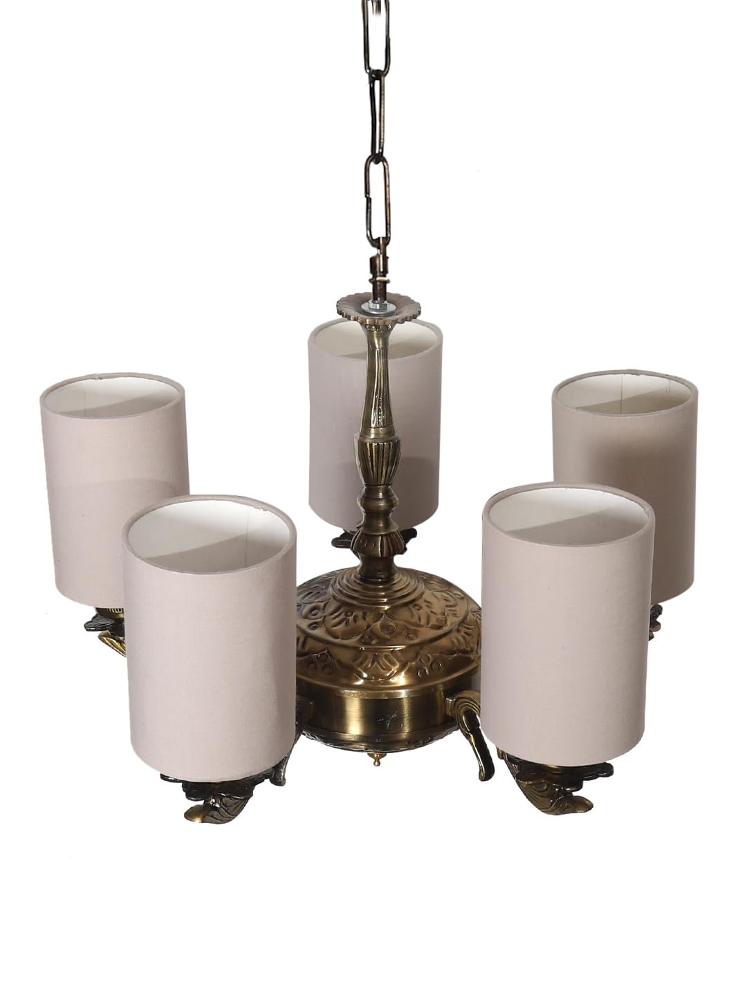 Lights Grey Round Cotton Shade with Antique Golden Chandelier