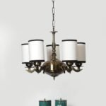 Lights White & Black Round Cotton Shade with Antique Golden Chandelier