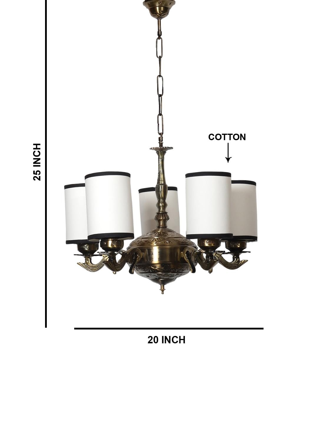 Lights White & Black Round Cotton Shade with Antique Golden Chandelier