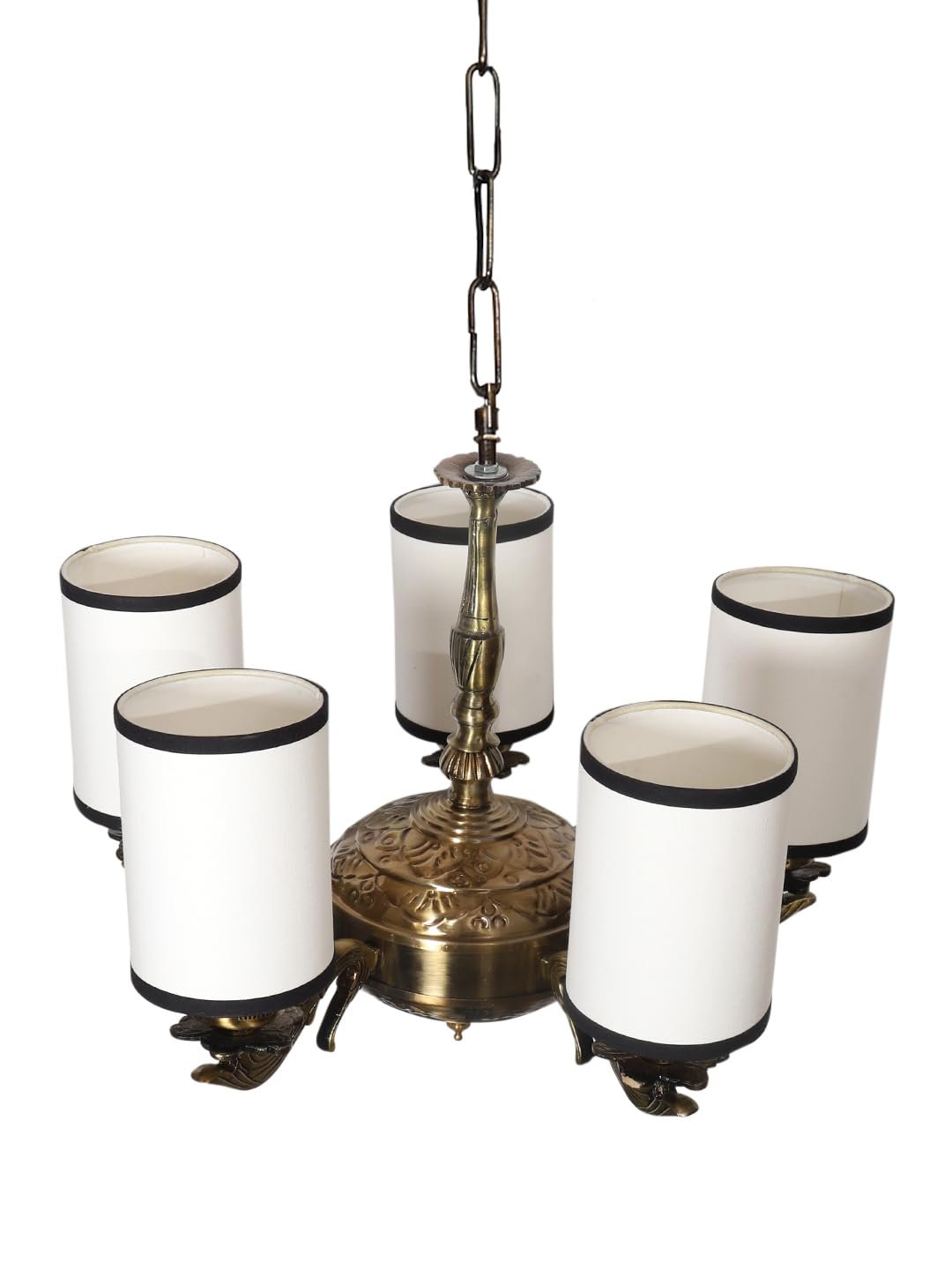 Lights White & Black Round Cotton Shade with Antique Golden Chandelier