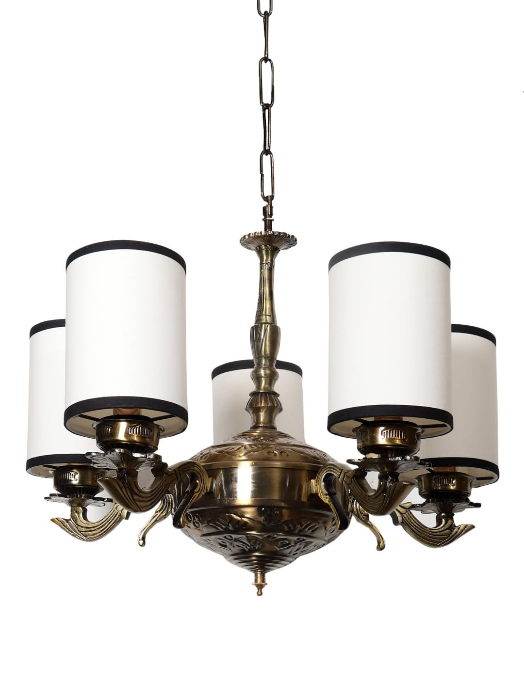 Lights White & Black Round Cotton Shade with Antique Golden Chandelier