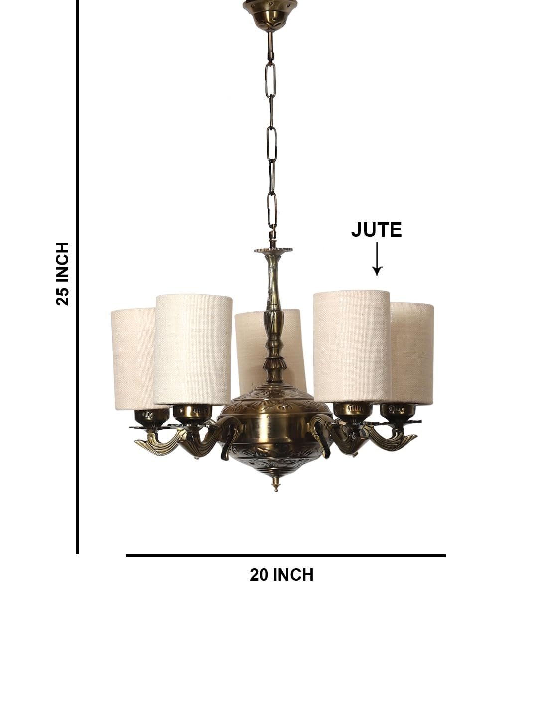 Lights White Jute Round Shade with Antique Golden Chandelier