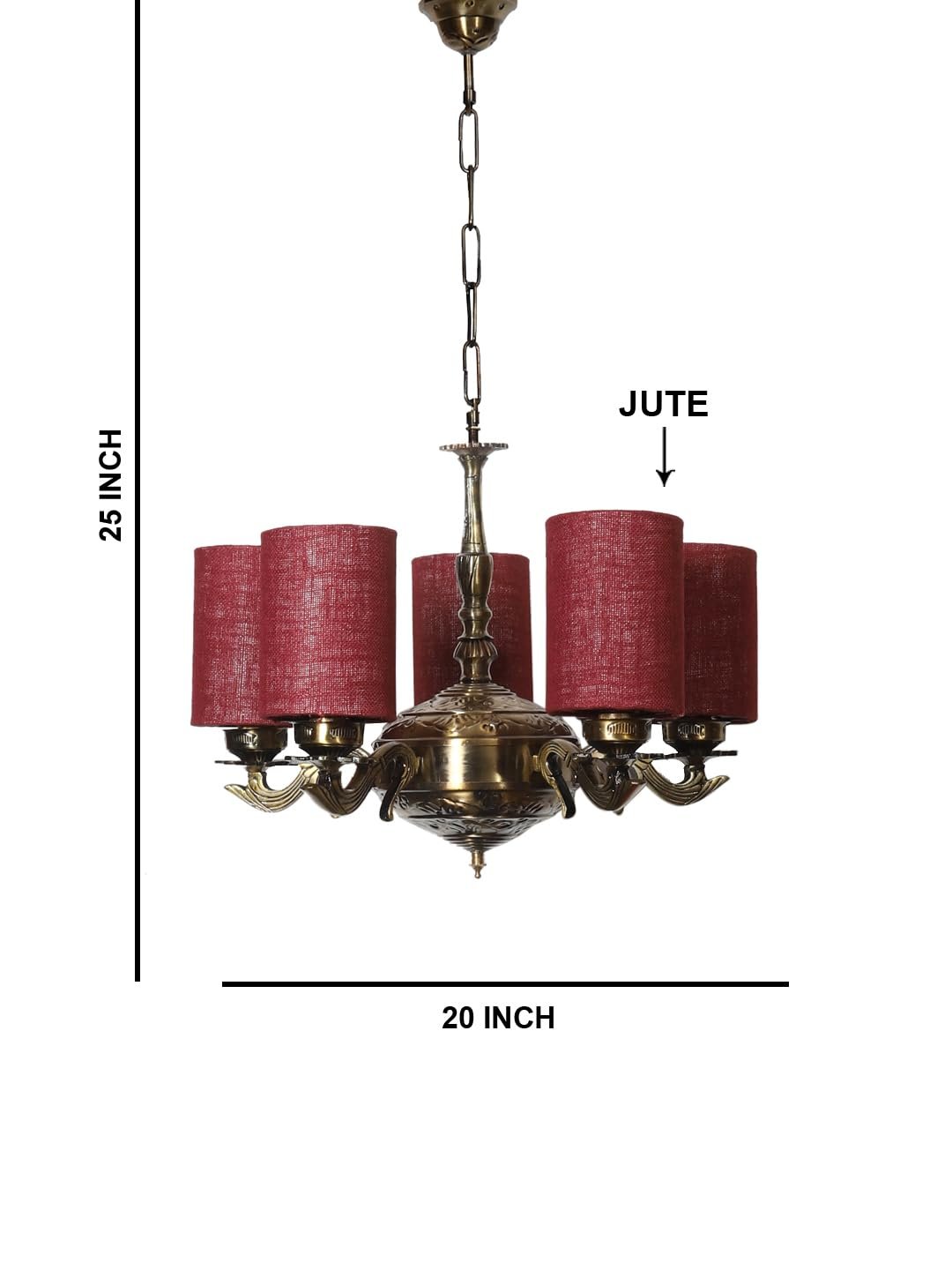 Lights Maroon Jute Round Shade with Antique Golden Chandelier