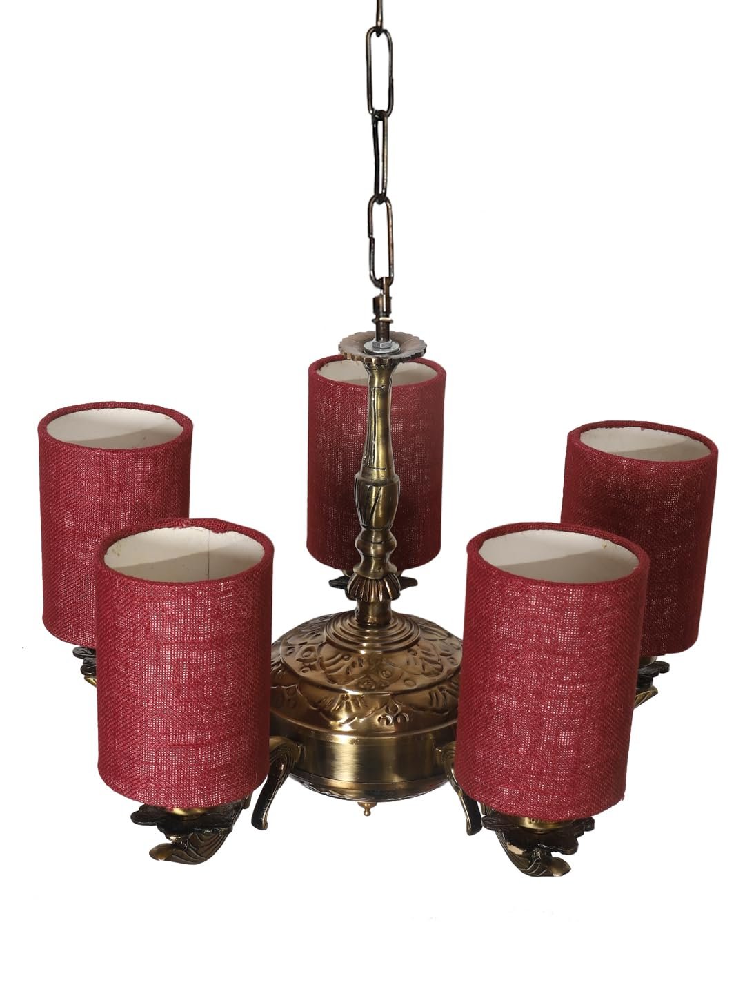 Lights Maroon Jute Round Shade with Antique Golden Chandelier