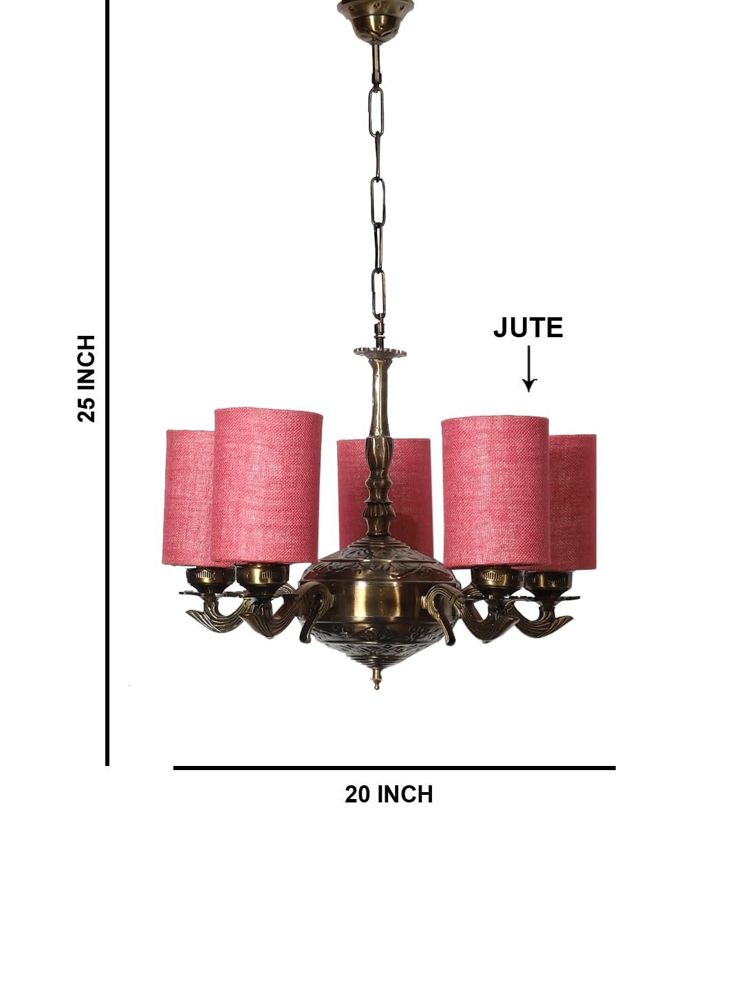 Lights Pink Jute Round Shade with Antique Golden Chandelier