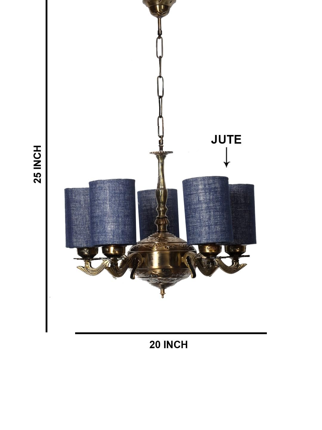 Lights Blue Jute Round Shade with Antique Golden Chandelier