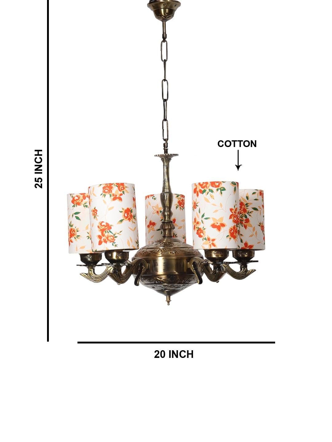 Lights Printed Round Cotton Shade with Antique Golden Chandelier -D