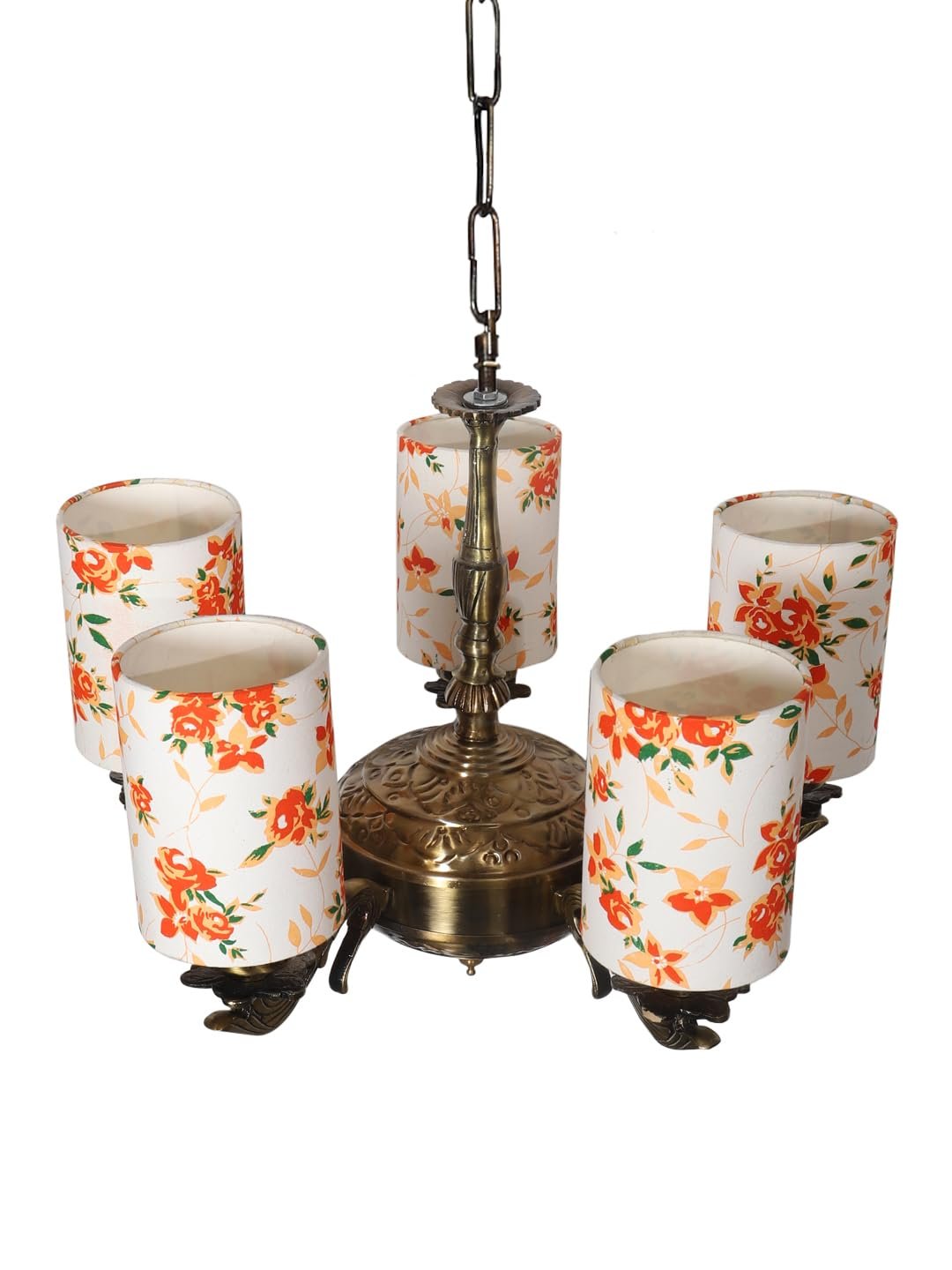 Lights Printed Round Cotton Shade with Antique Golden Chandelier -D