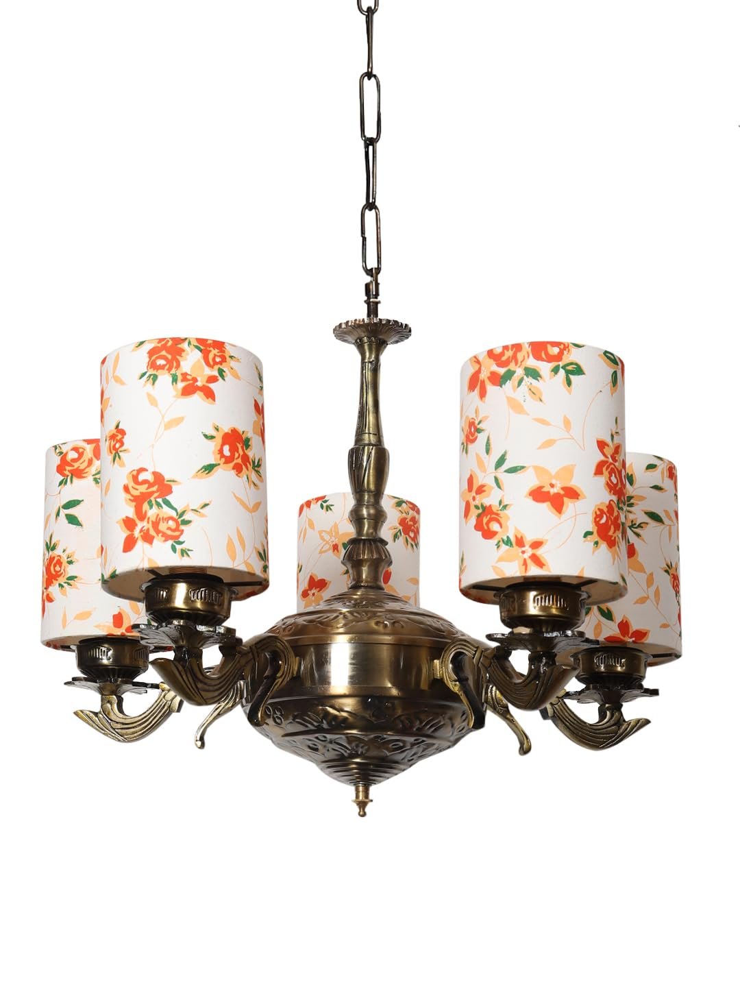 Lights Printed Round Cotton Shade with Antique Golden Chandelier -D