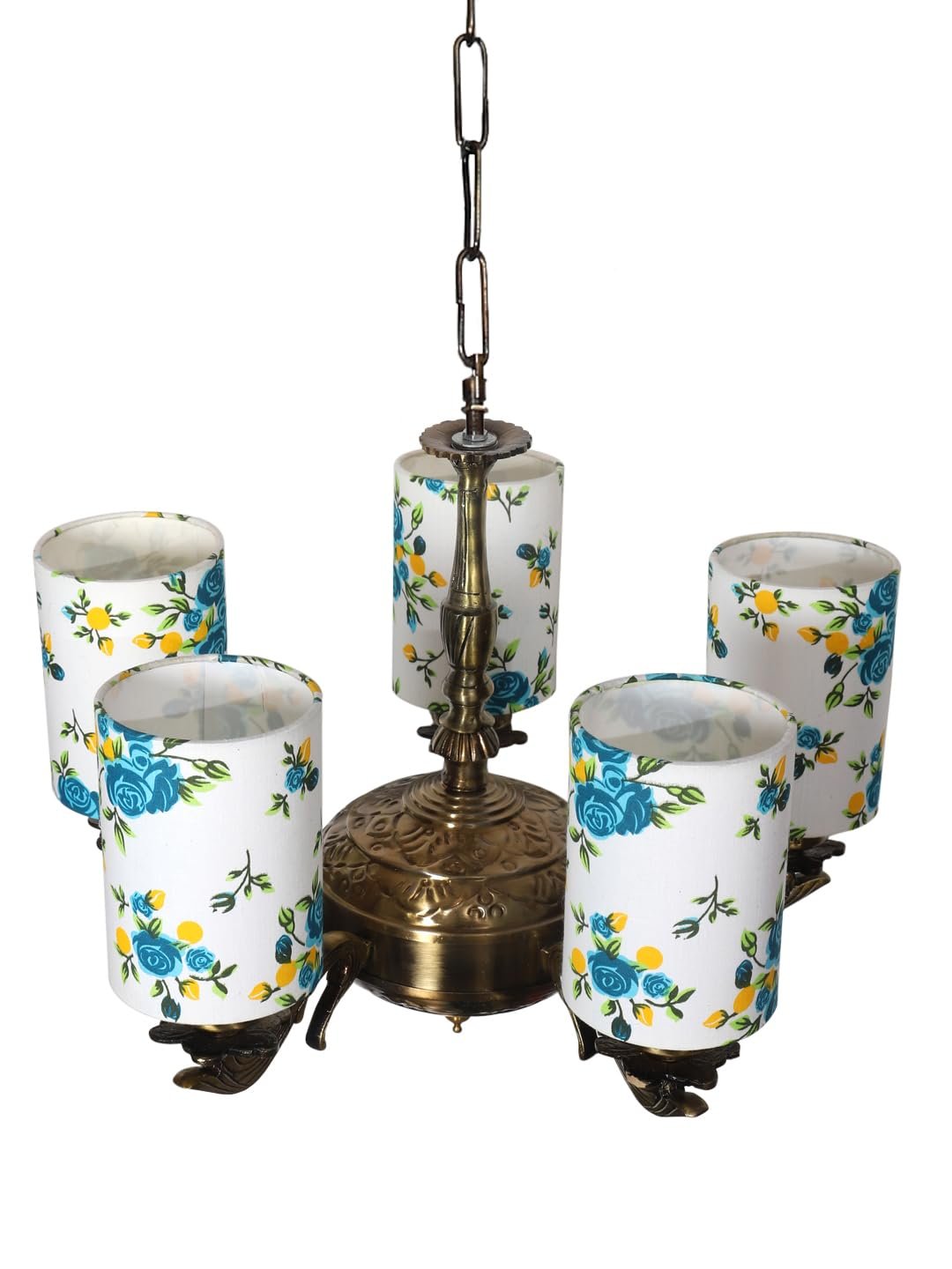 Lights Printed Round Cotton Shade with Antique Golden Chandelier -E