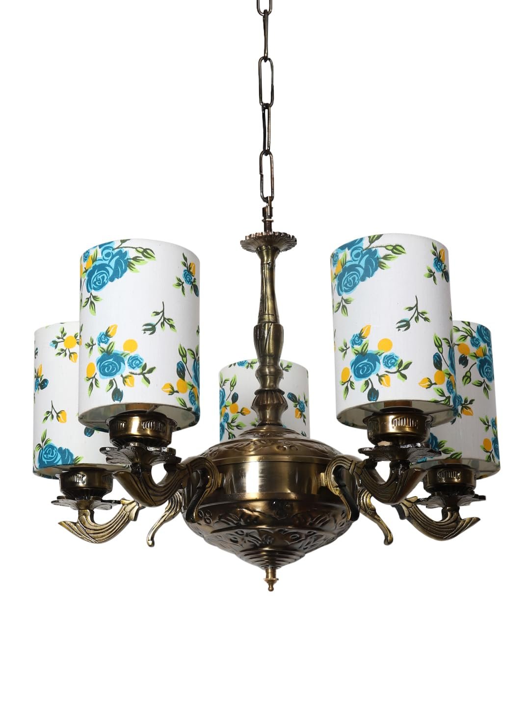 Lights Printed Round Cotton Shade with Antique Golden Chandelier -E