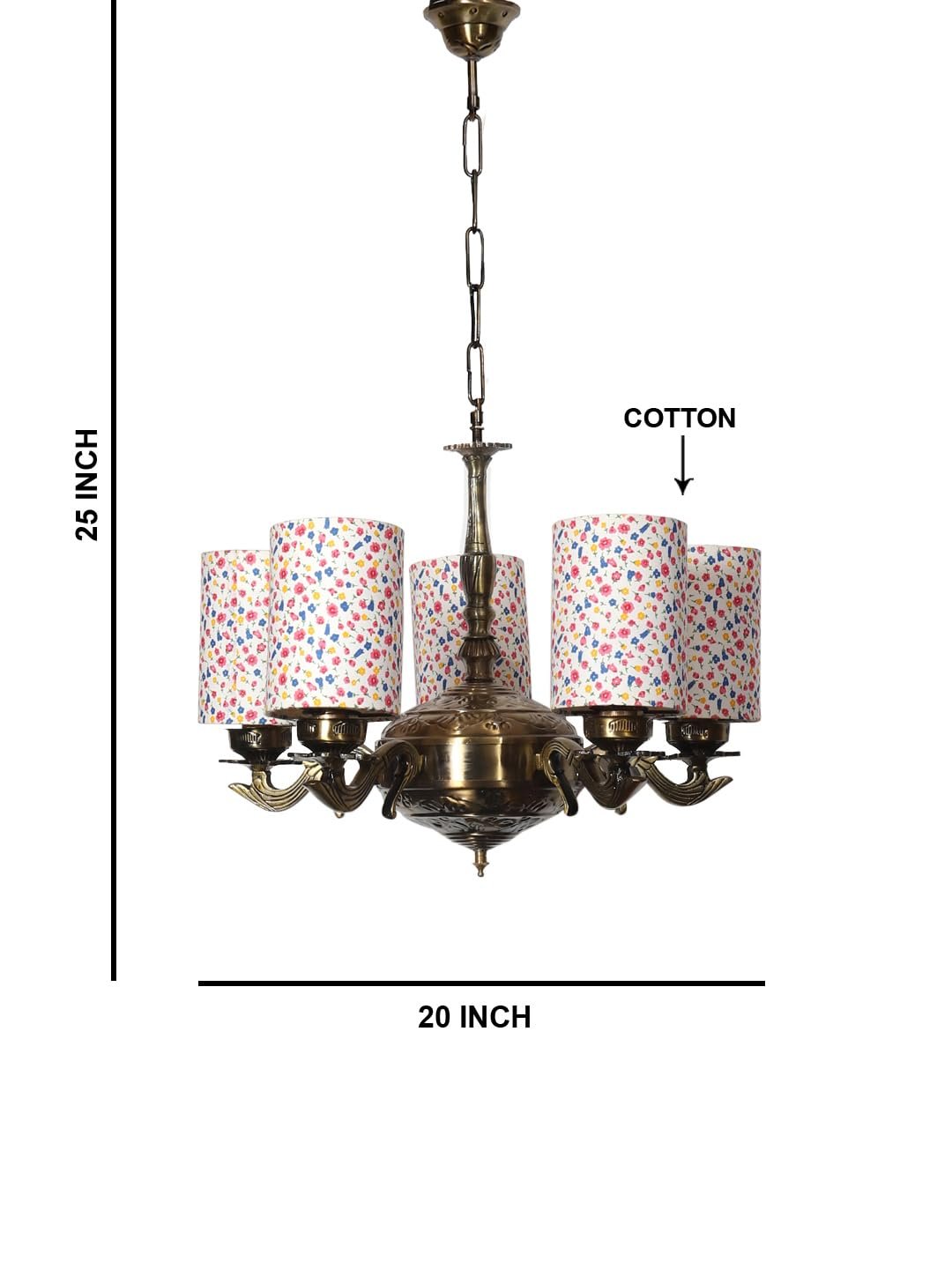 Lights Printed Round Cotton Shade with Antique Golden Chandelier -F