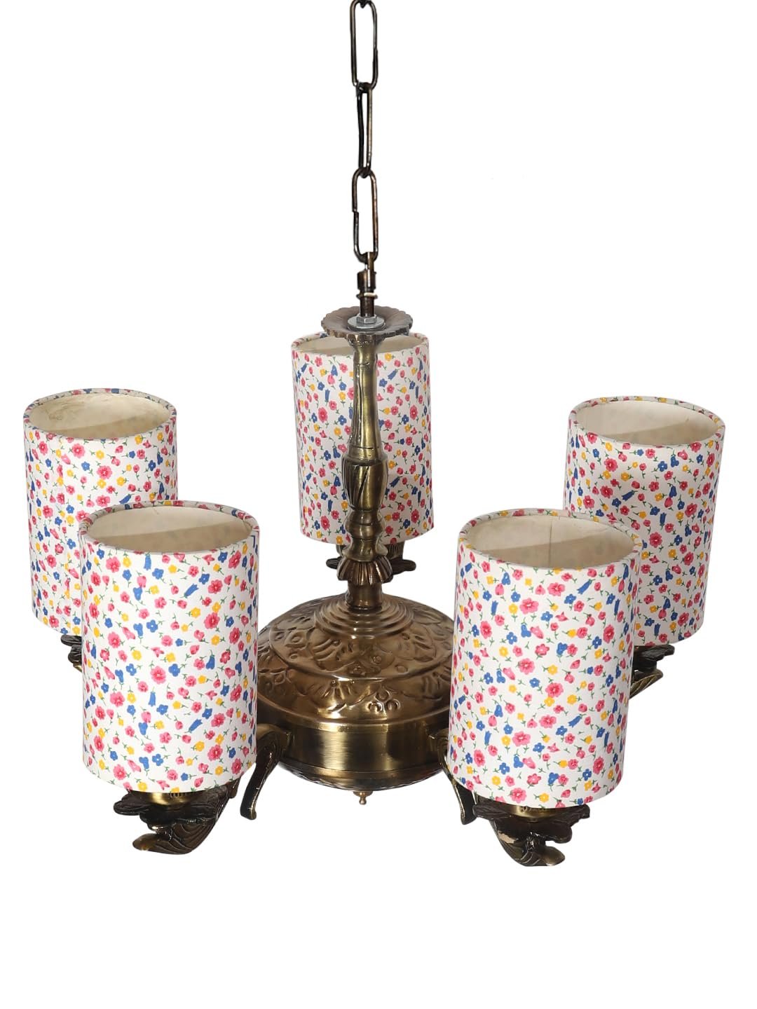 Lights Printed Round Cotton Shade with Antique Golden Chandelier -F