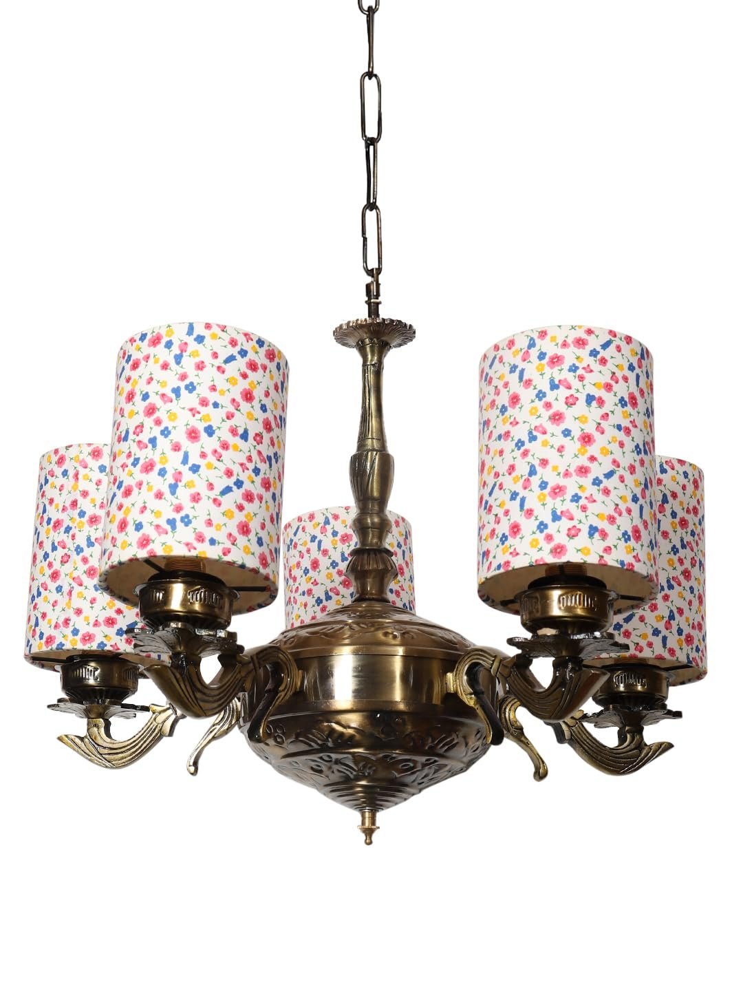 Lights Printed Round Cotton Shade with Antique Golden Chandelier -F