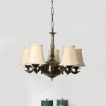 Lights Off-White Round Cotton Shade with Antique Golden Chandelier -H