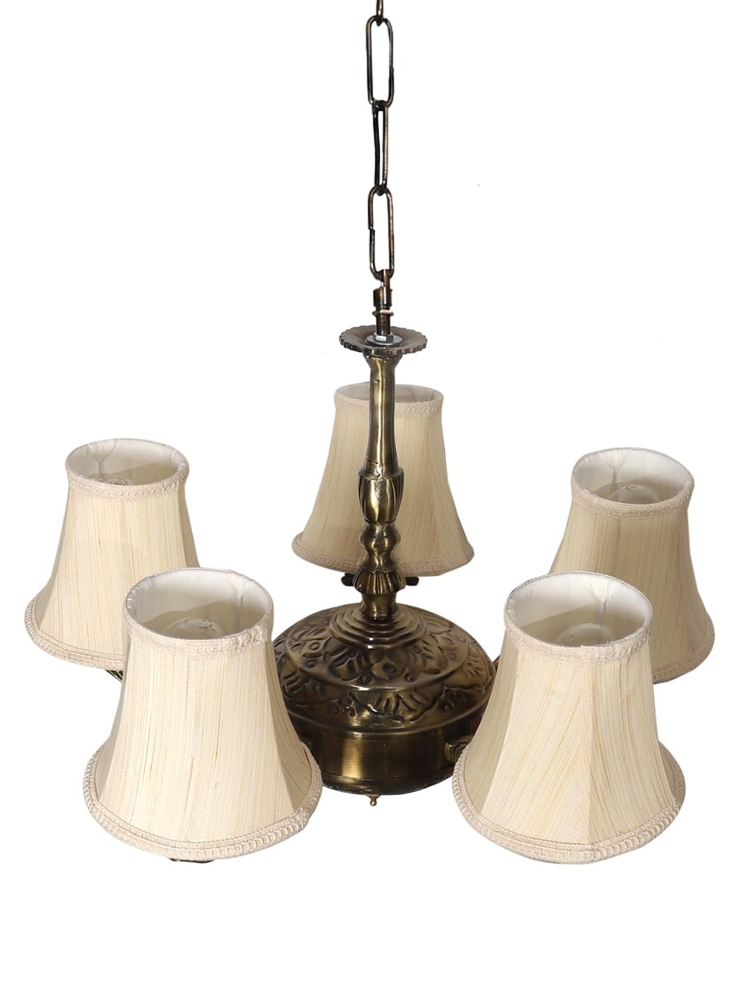Lights Off-White Round Cotton Shade with Antique Golden Chandelier -H