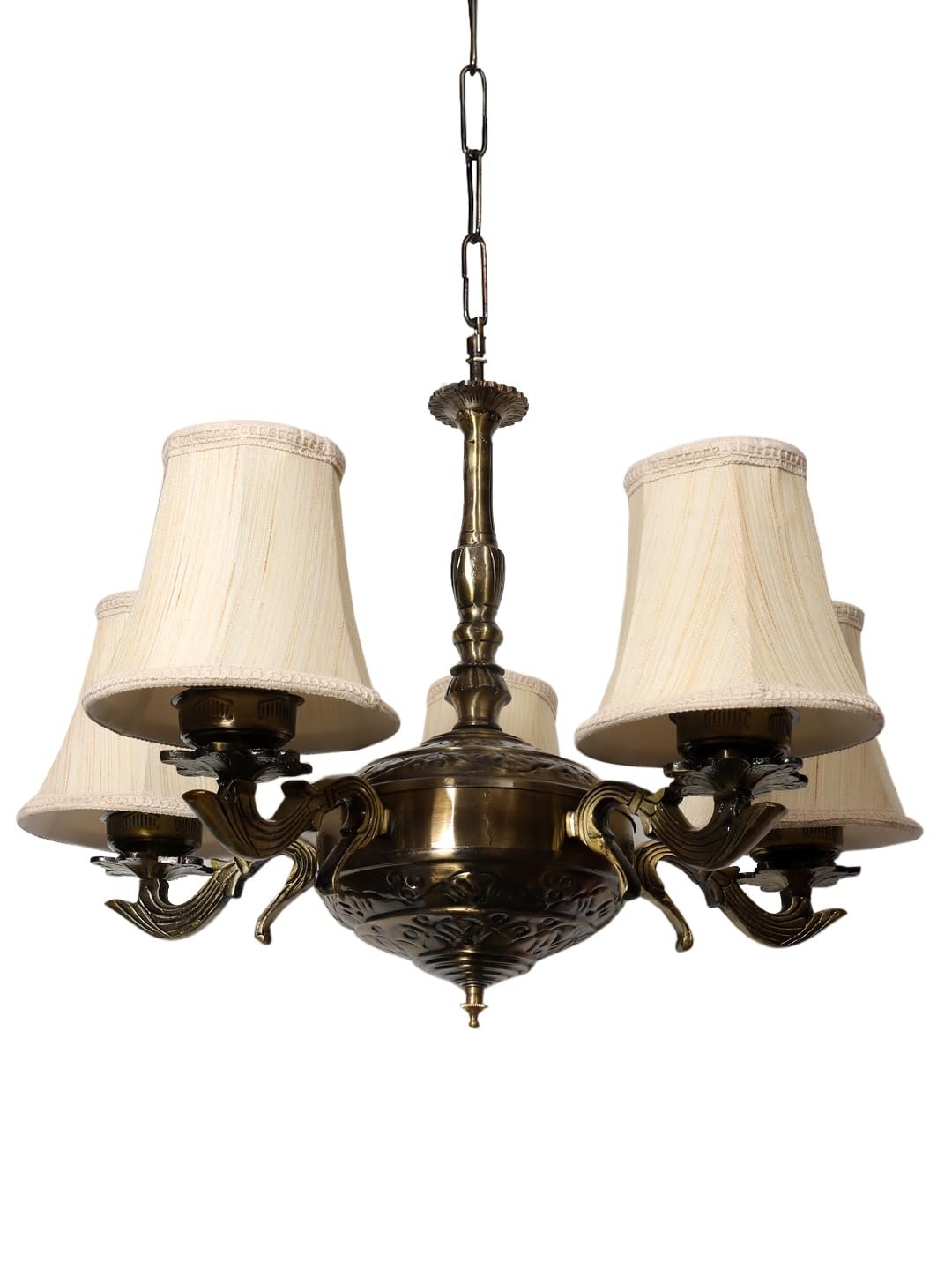 Lights Off-White Round Cotton Shade with Antique Golden Chandelier -H