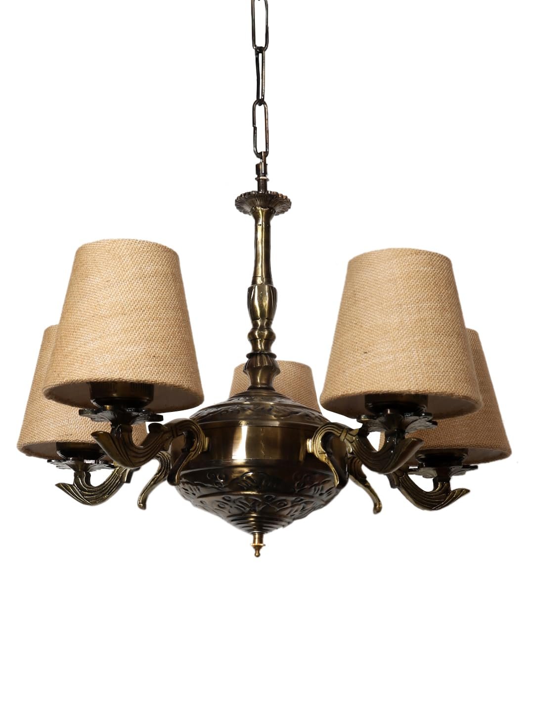 Lights Black Round Cotton Shade with Antique Golden Chandelier -J