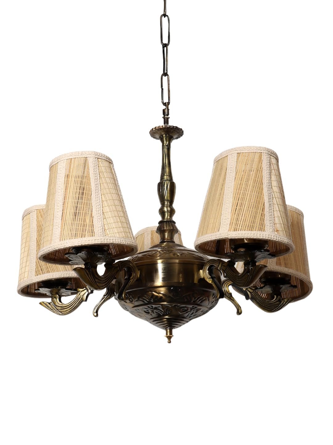 Lights Bamboo Conical Shade with Antique Golden Chandelier -R