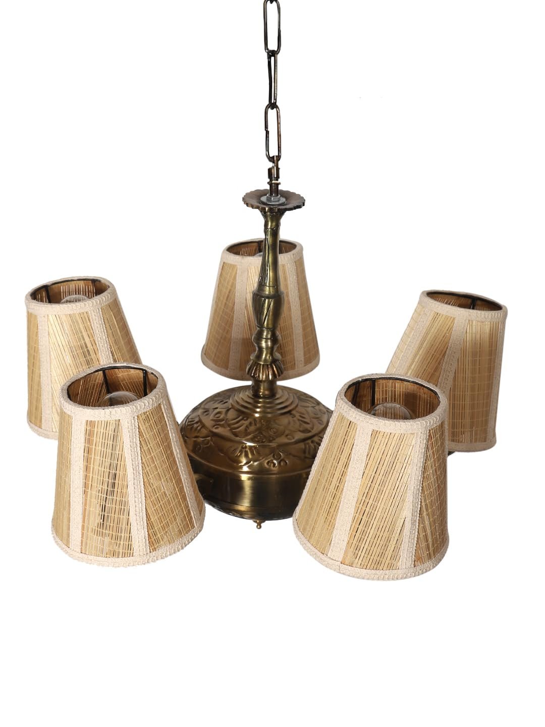 Lights Bamboo Conical Shade with Antique Golden Chandelier -R