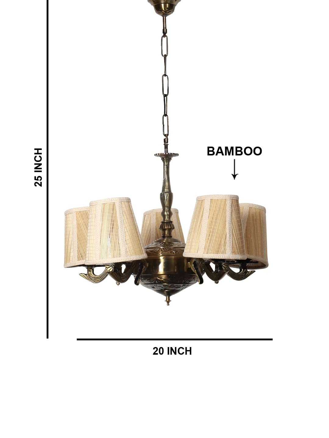 Lights Bamboo Conical Shade with Antique Golden Chandelier -R