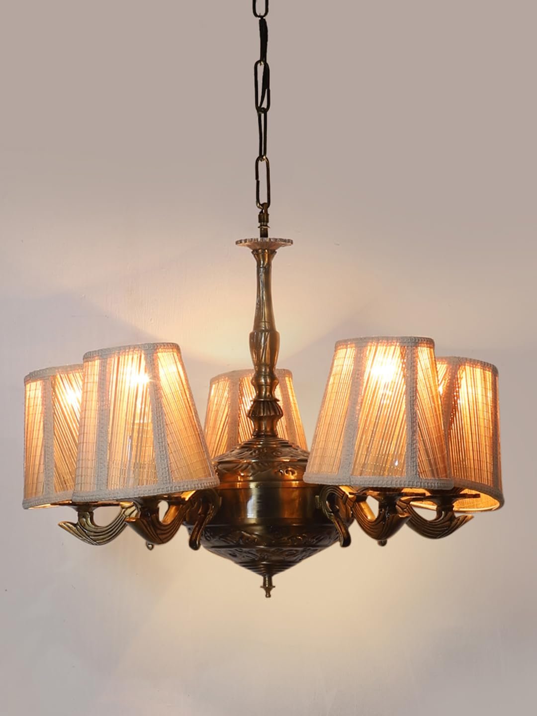 Lights Bamboo Conical Shade with Antique Golden Chandelier -R