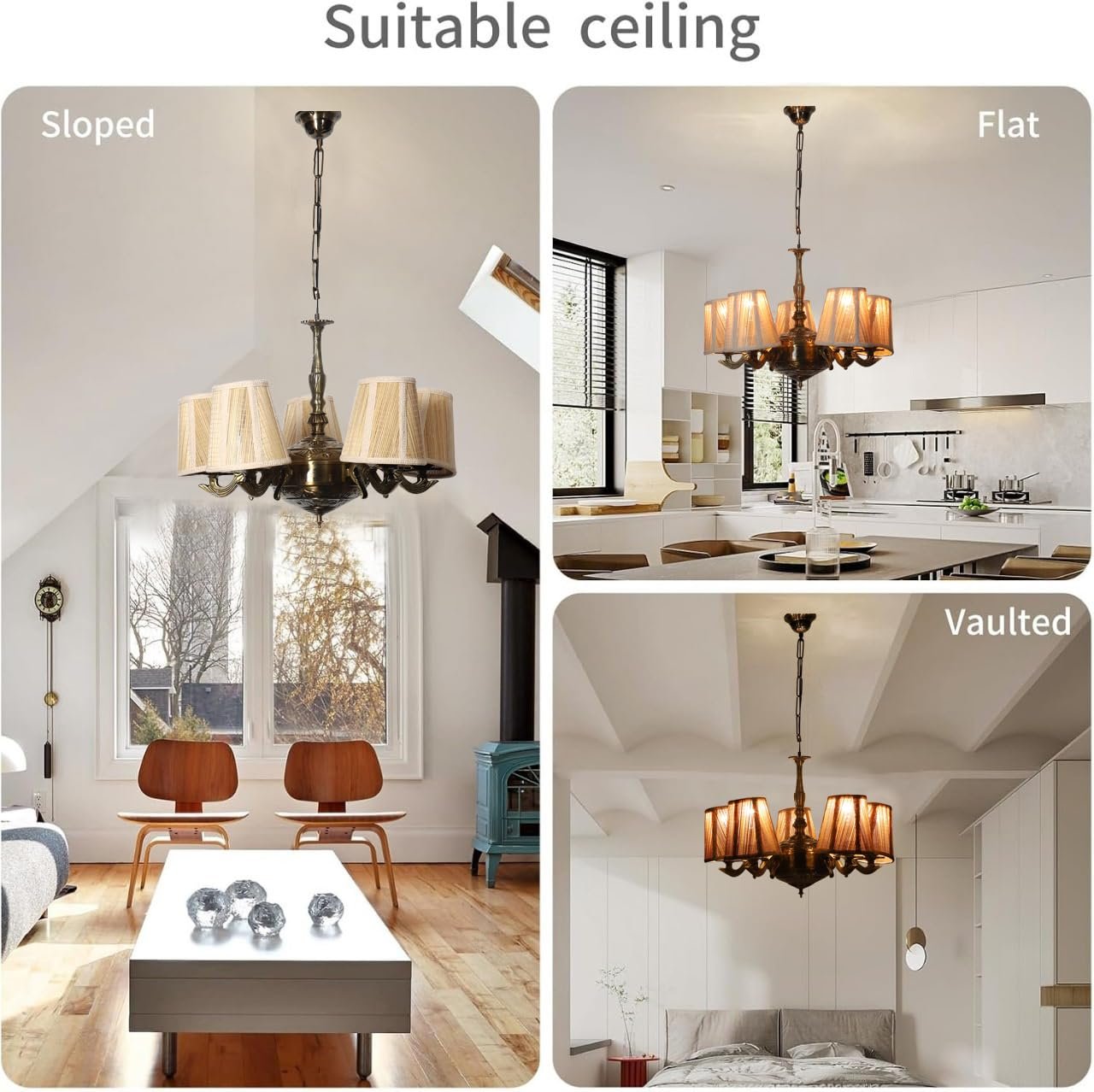 Lights Bamboo Conical Shade with Antique Golden Chandelier -R