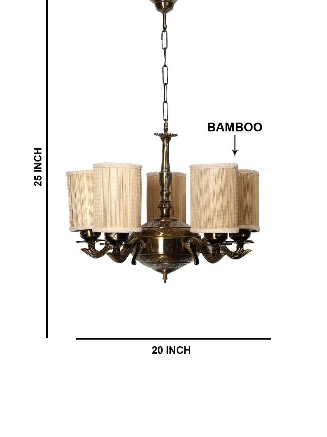 Lights Bamboo Round Shade with Antique Golden Chandelier