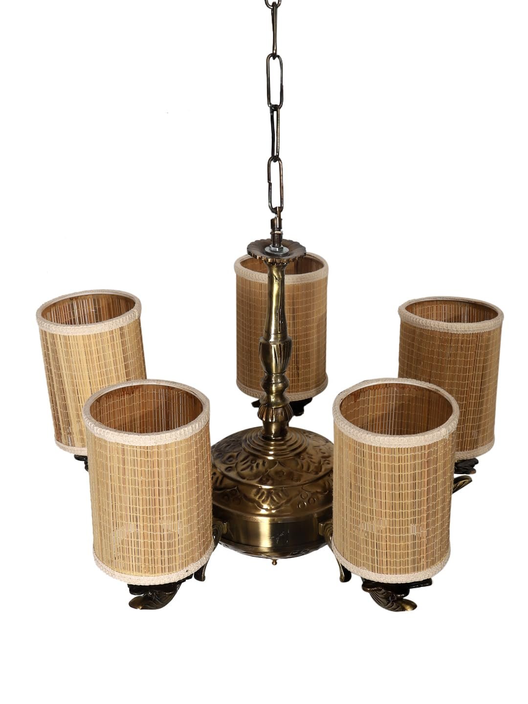 Lights Bamboo Round Shade with Antique Golden Chandelier