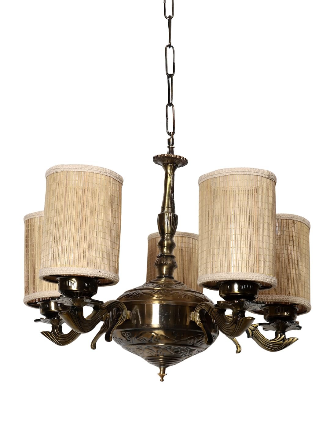 Lights Bamboo Round Shade with Antique Golden Chandelier