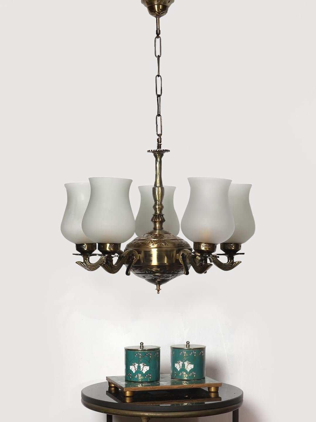 Lights Milky White Glass Shade with Antique Golden Chandelier -Q