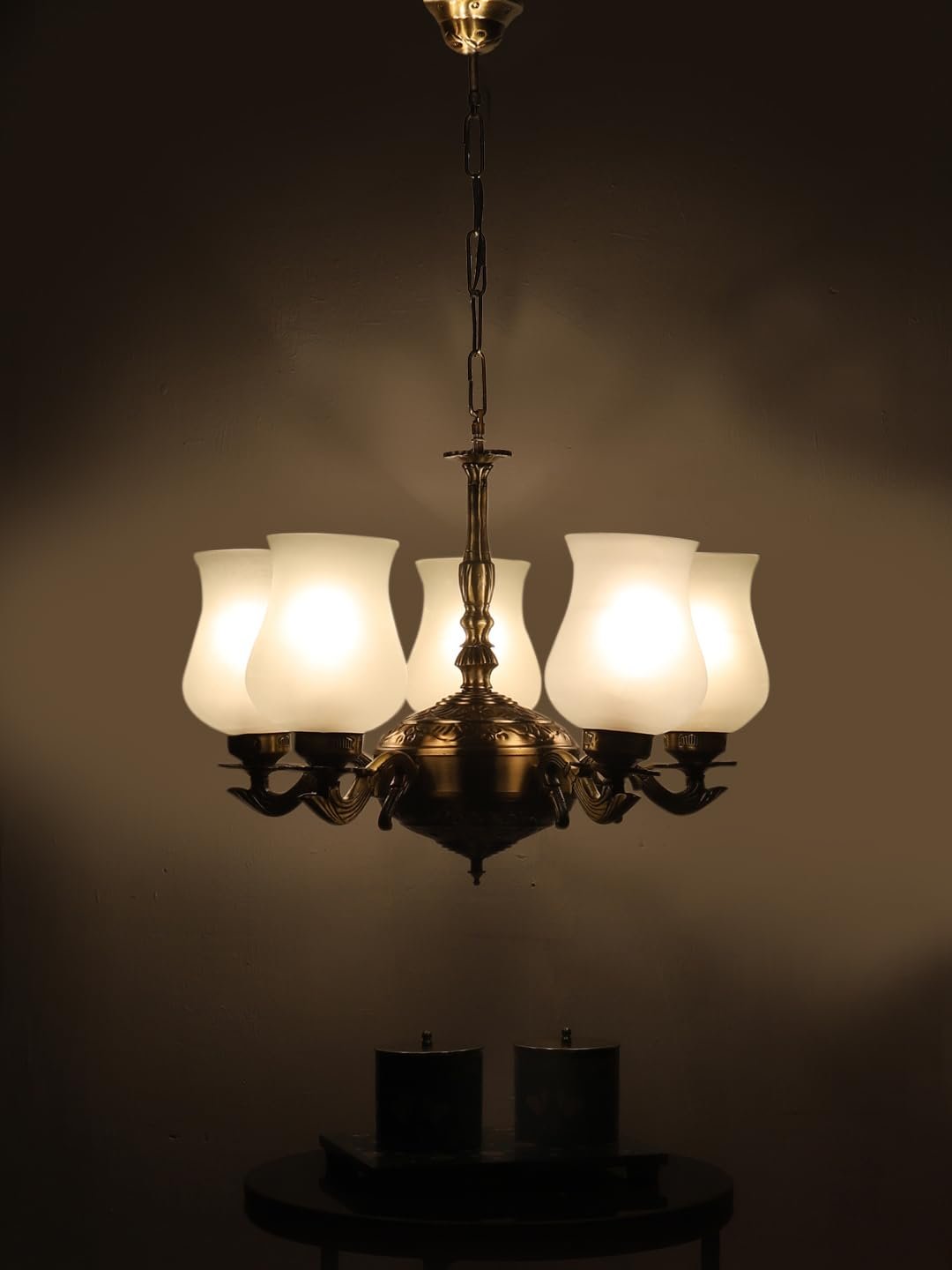 Lights Milky White Glass Shade with Antique Golden Chandelier -Q