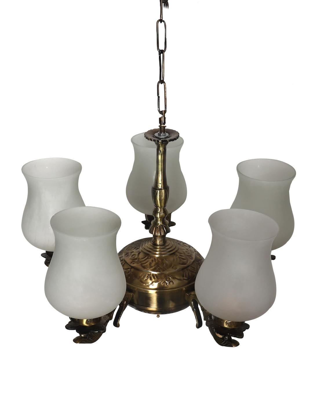 Lights Milky White Glass Shade with Antique Golden Chandelier -Q