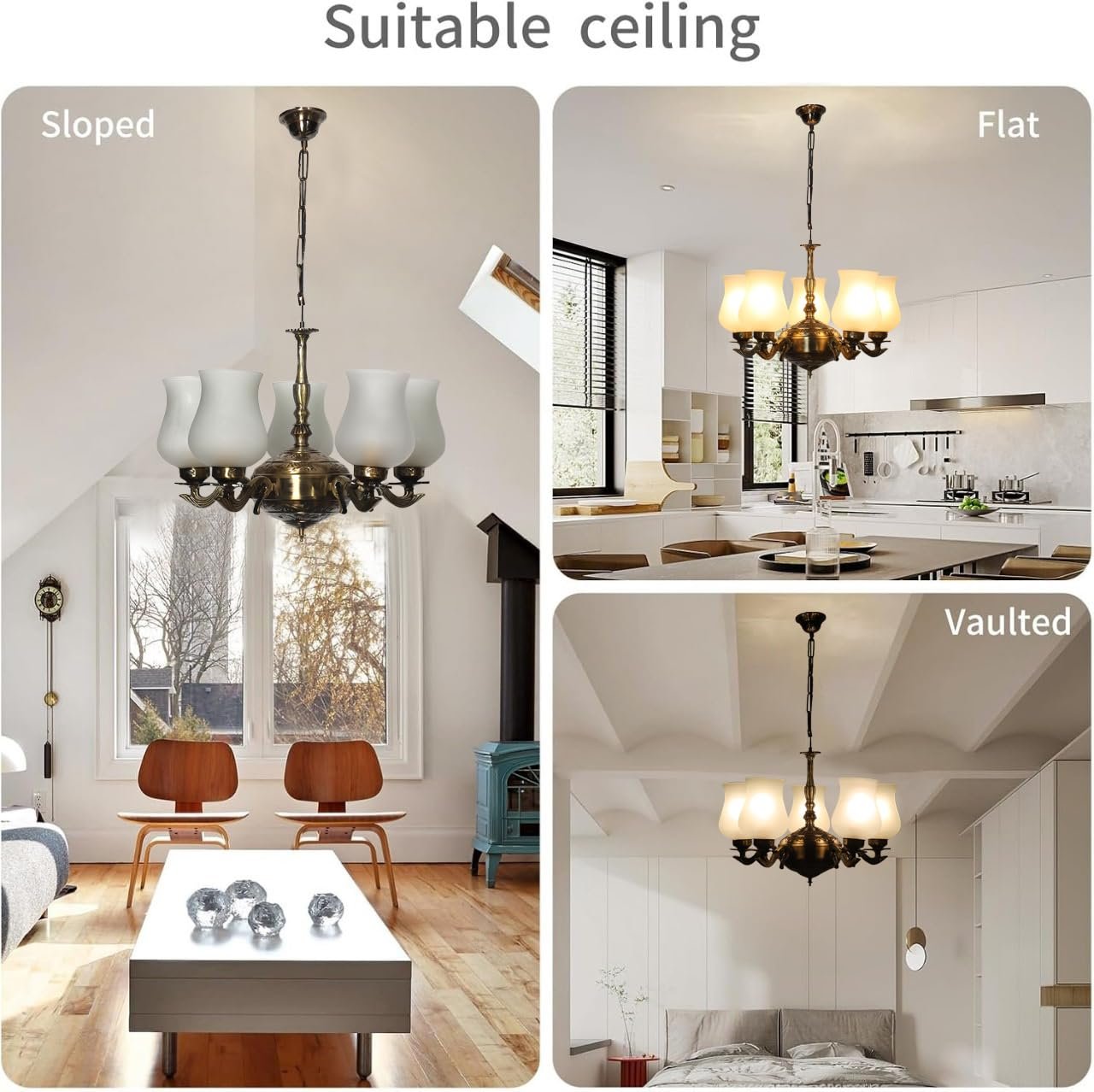 Lights Milky White Glass Shade with Antique Golden Chandelier -Q