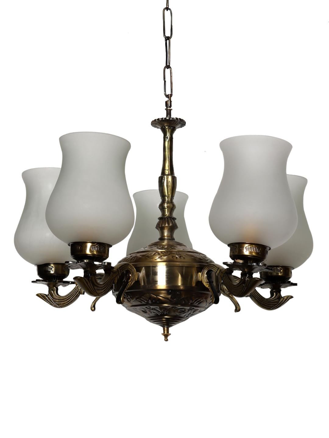 Lights Milky White Glass Shade with Antique Golden Chandelier -Q