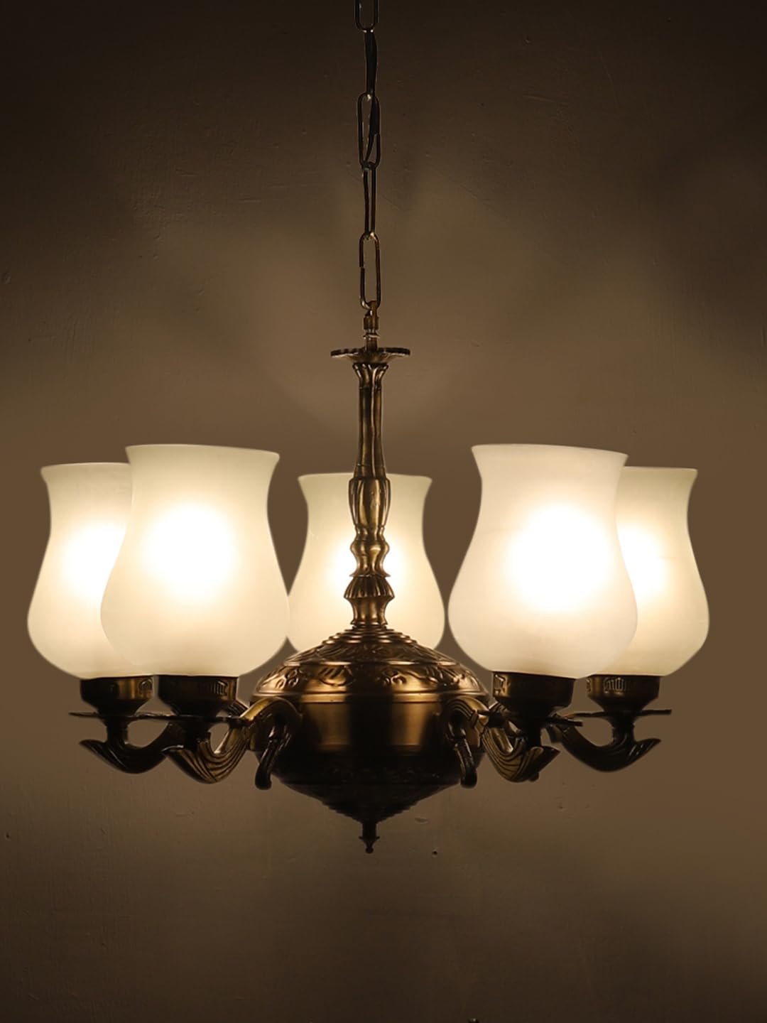Lights Milky White Glass Shade with Antique Golden Chandelier -Q